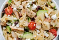 Greek Chicken Pasta Salad with Feta & Lemon Vinaigrette