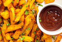 Crispy Baked Pumpkin Fries with Garlic-Parmesan Dip