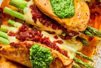 Asparagus and Sun-Dried Tomato Stuffed Chicken with Pesto and Cheese