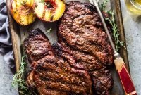 Grilled Ribeye with Caramelized Peaches and Herb Butter