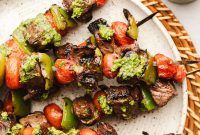 Pesto Steak Kabobs with Blistered Cherry Tomatoes & Peppers