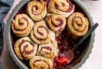 Strawberry Basil Cobbler with Whole-Wheat Strawberry Swirl Biscuits