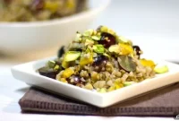 Kasha Salad with Grapes, Dried Mango & Crunchy Pistachios