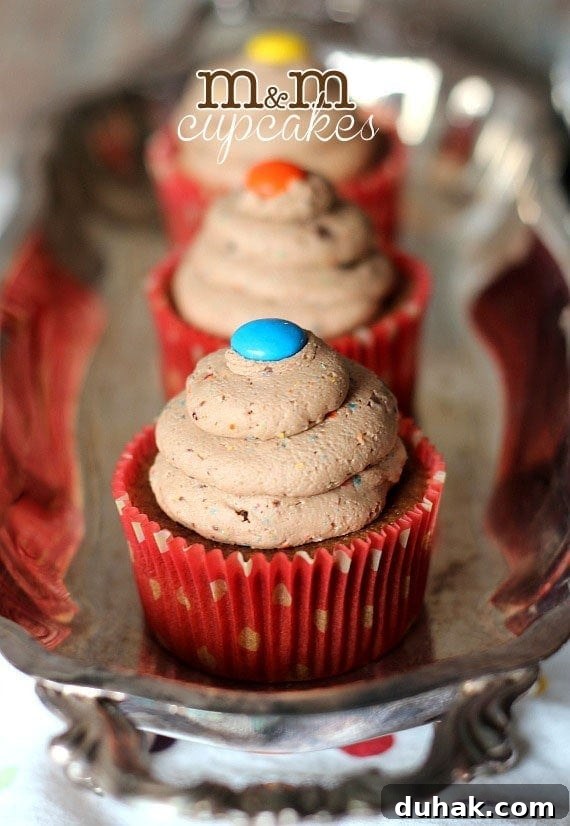 M&M Cupcakes ~ M&M Frosting on top of a delicious Milk Chocolate Cupcake