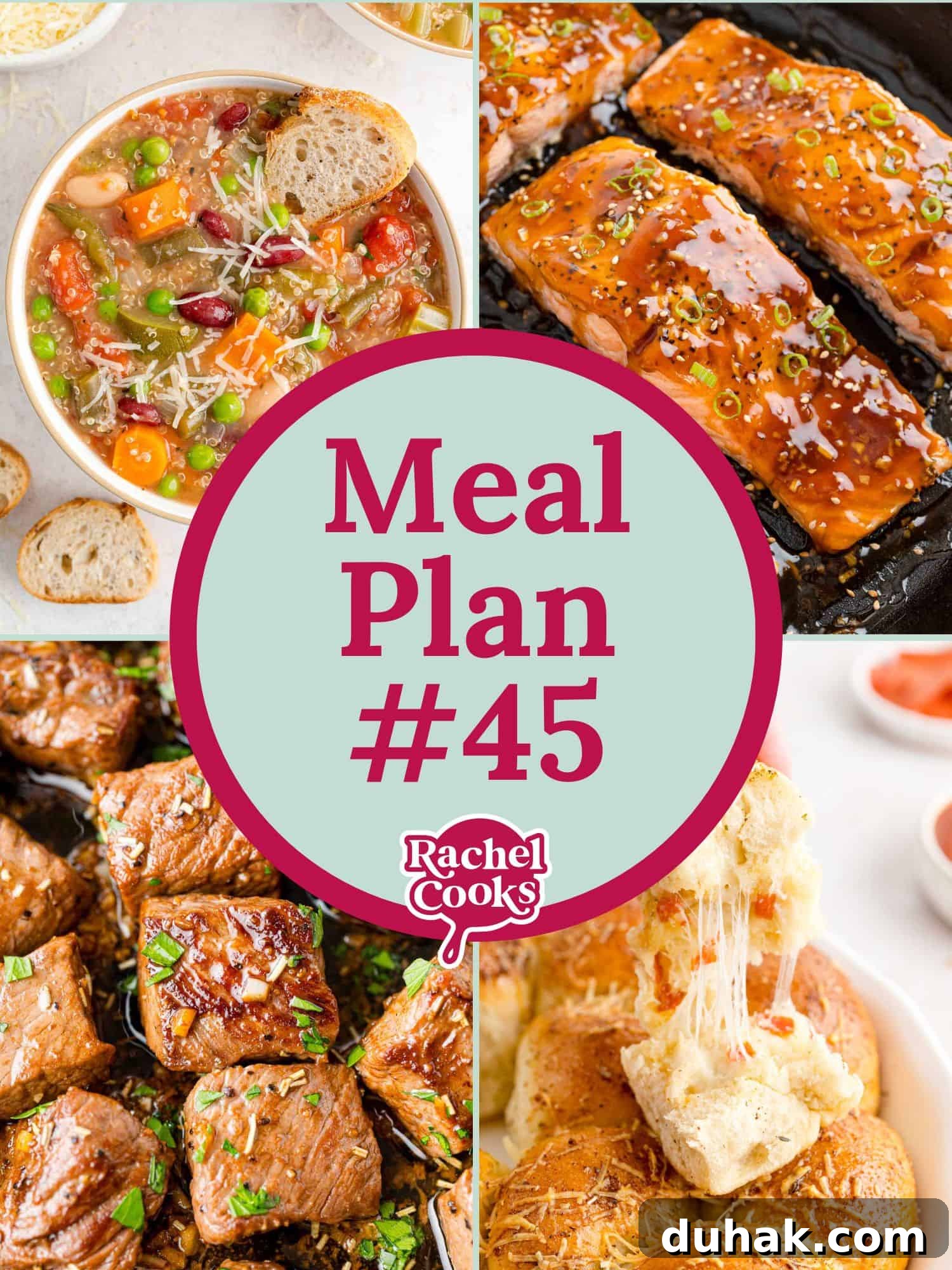 7-Day Family Meal Plan: Simple Dinners & Grocery List 2 Meal plan 45 graphic with text and photos.