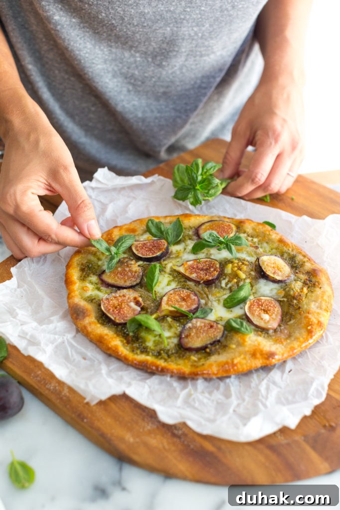 Fig & Pistachio Pesto Pizza Recipe for Sweet Savory Pairing 18 Fig and Pistachio Pesto Pizza add basil