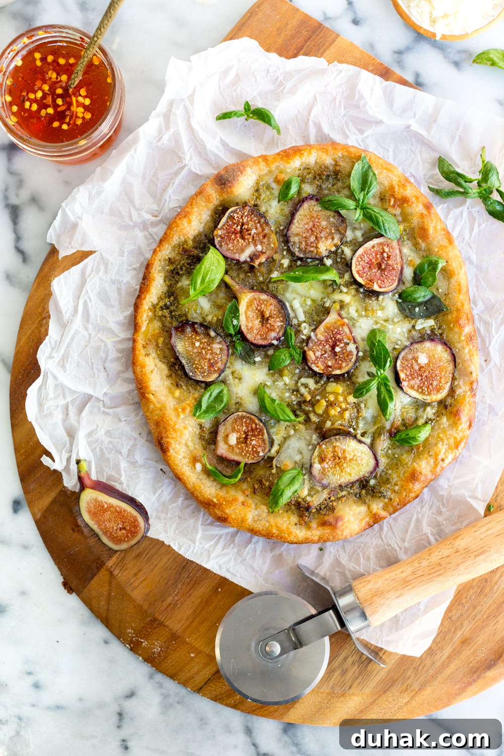 Fig & Pistachio Pesto Pizza Recipe for Sweet Savory Pairing 19 Fig and Pistachio Pesto Pizza fresh from the oven, basically California on a pie.