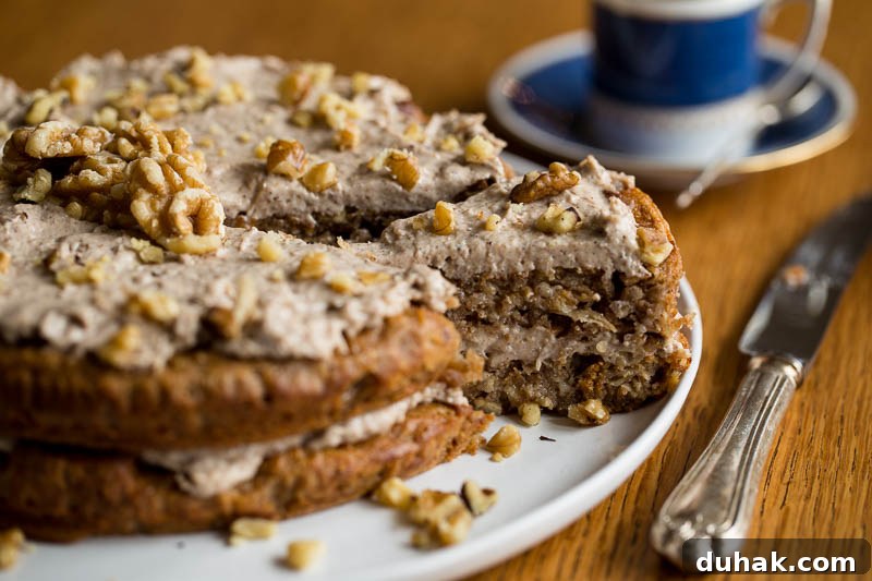 Honey Walnut Celeriac Cake Recipe with Maple Glaze 3 Honey and walnut celeriac cake made with spelt and rye flours, plus no refined sugars to create a healthy, hearty and wholesome cake with delightful overtones of celeriac and topped with a vegan frosting made from walnut butter!