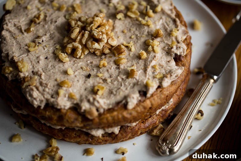 Honey Walnut Celeriac Cake Recipe with Maple Glaze 4 Honey and walnut celeriac cake made with spelt and rye flours, plus no refined sugars to create a healthy, hearty and wholesome cake with delightful overtones of celeriac and topped with a vegan frosting made from walnut butter!