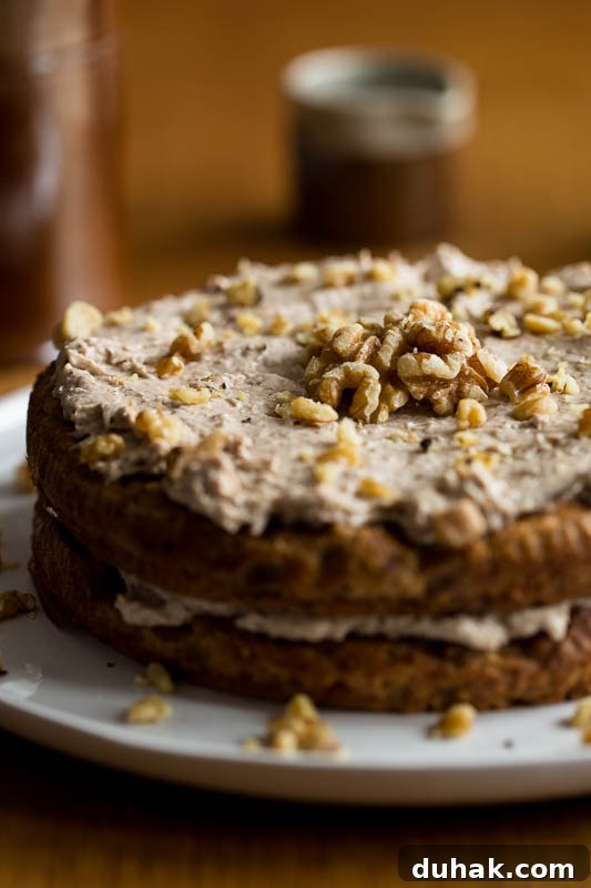 Honey and walnut celeriac cake made with spelt and rye flours, plus no refined sugars to create a healthy, hearty and wholesome cake with delightful overtones of celeriac and topped with a vegan frosting made from walnut butter!