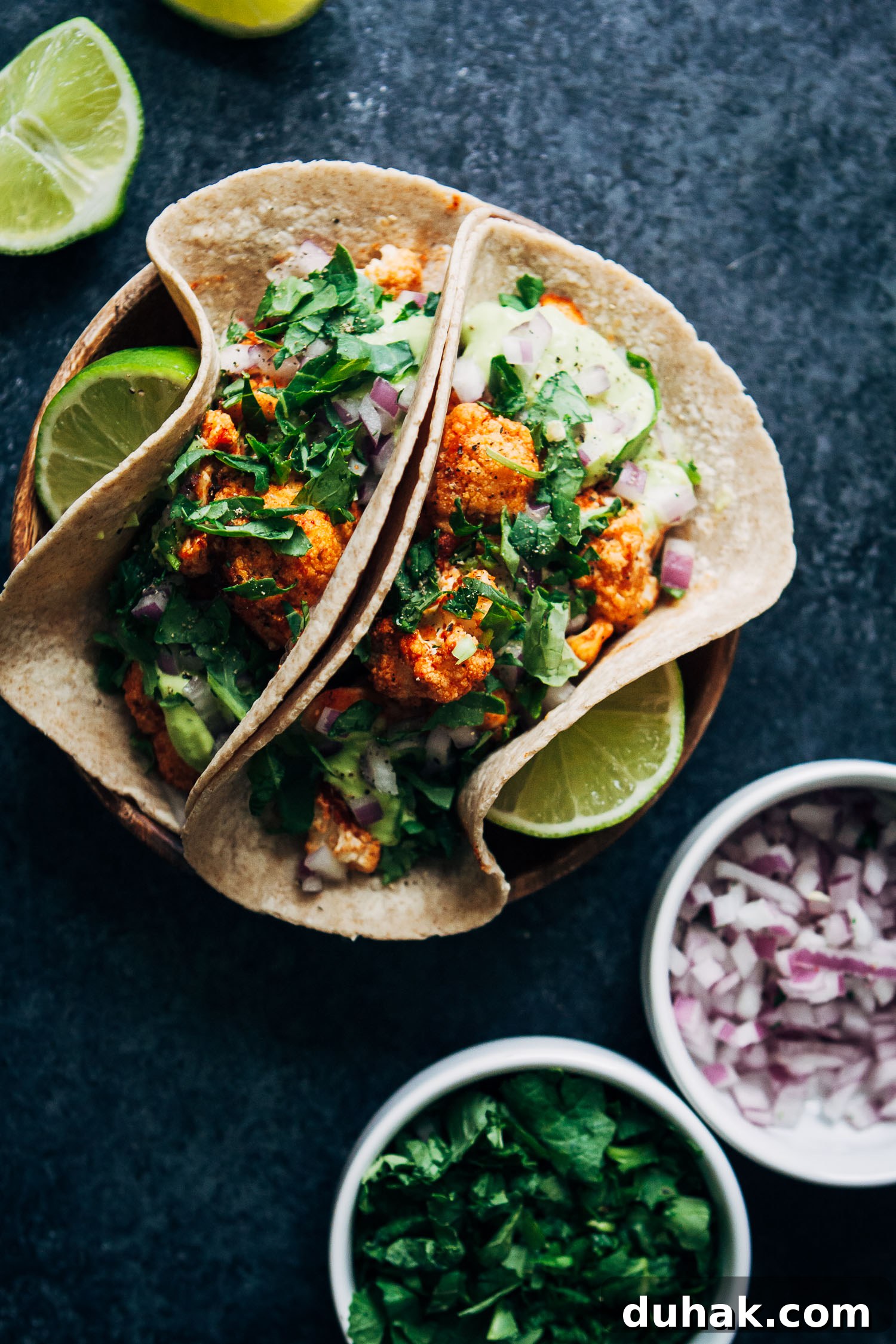 Vegan Buffalo Cauliflower Tacos | Well and Full | #healthy #spicy #recipe