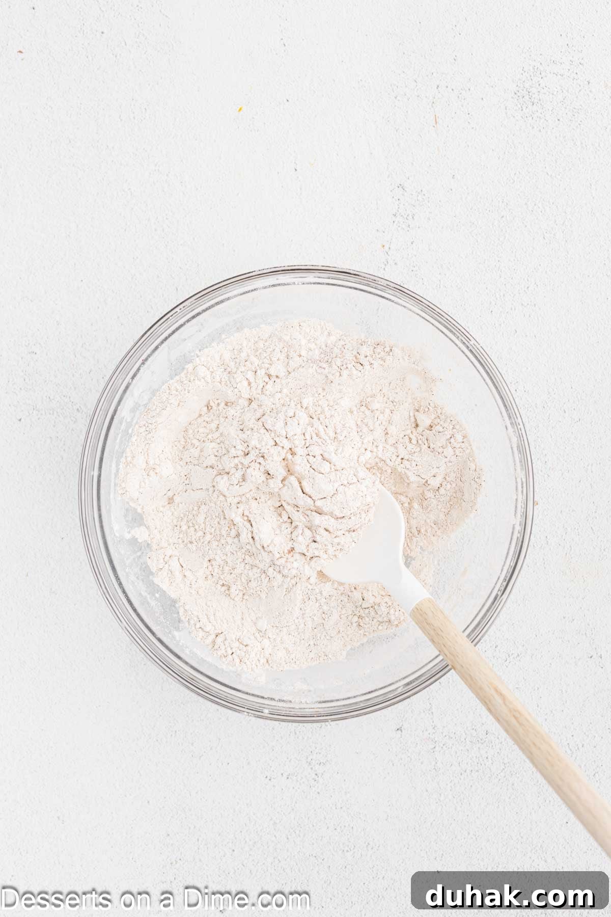 Dry ingredients combined in a bowl. 