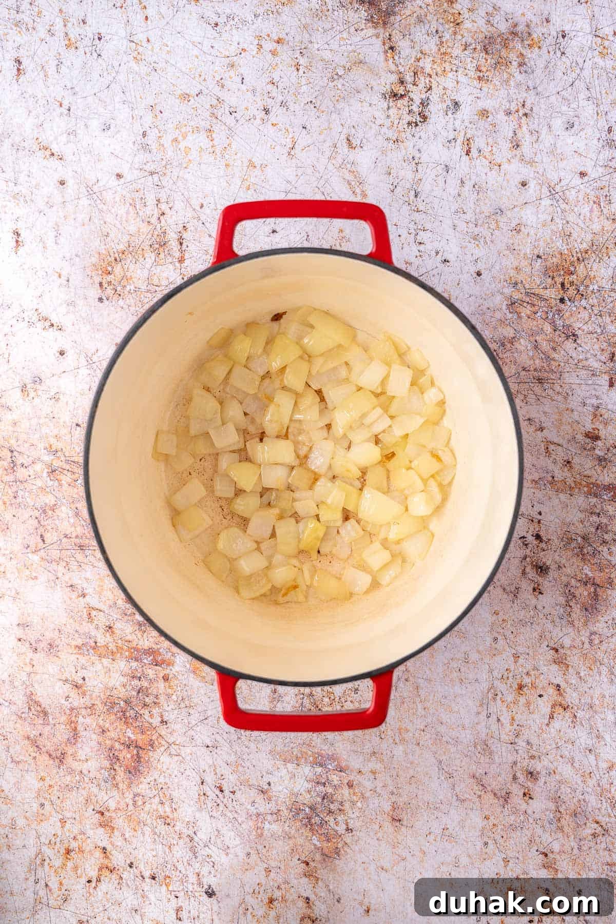 Onion sautéed until translucent.