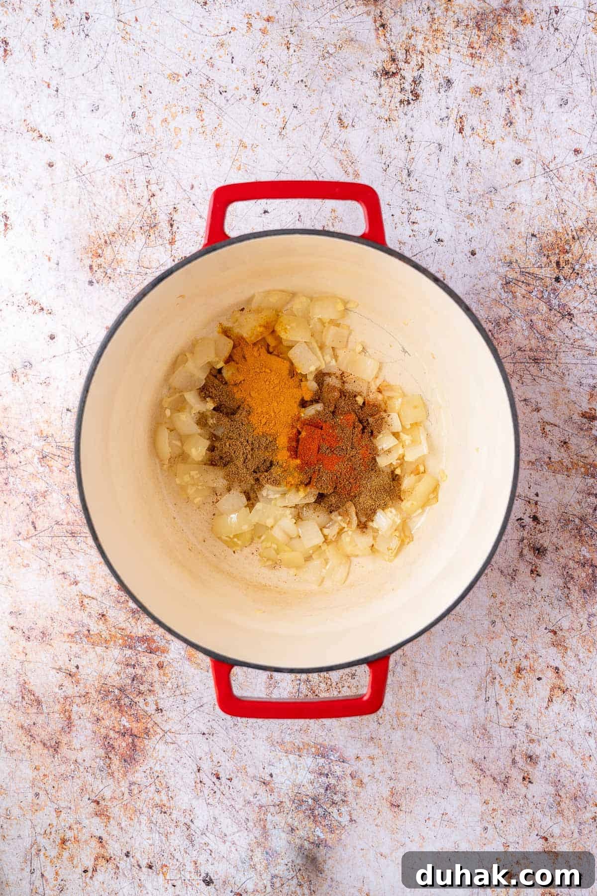 Spices added to the onion mixture.