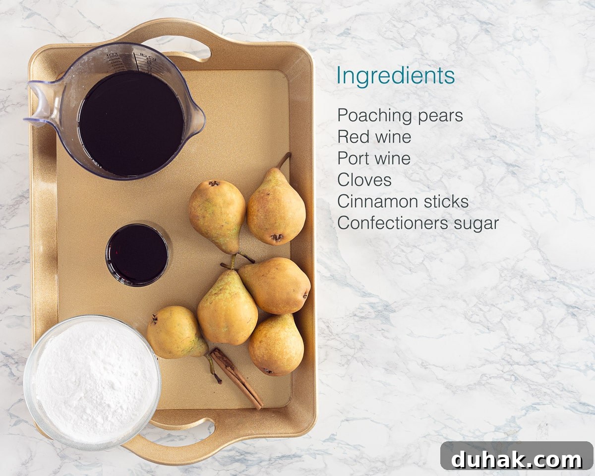 French Port-Poached Pears Recipe — Classic Dessert in Minutes 3 Ingredients poached pears with port and wine