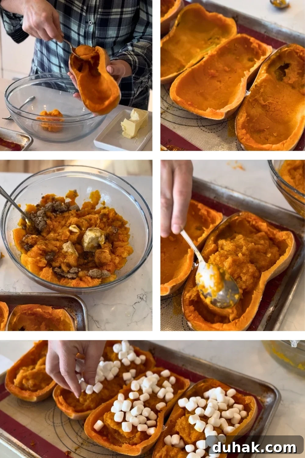 how to make twice baked butternut squash steps bake scoop, mix, fill, top, toast