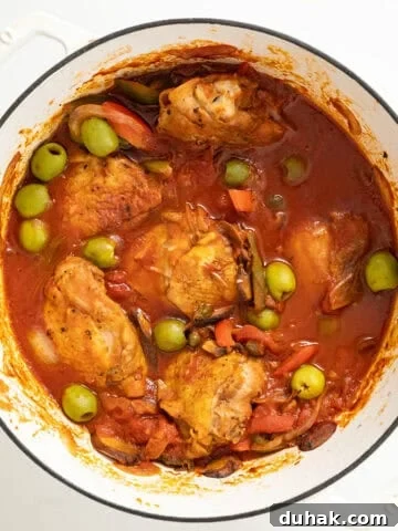 Chicken cacciatore in a dutch oven.