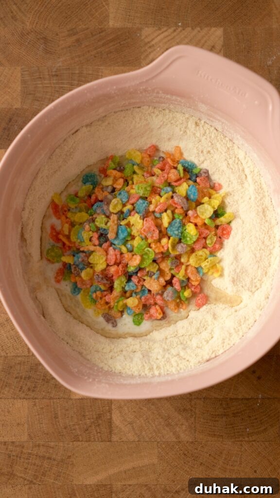 add in the fruity pebbles