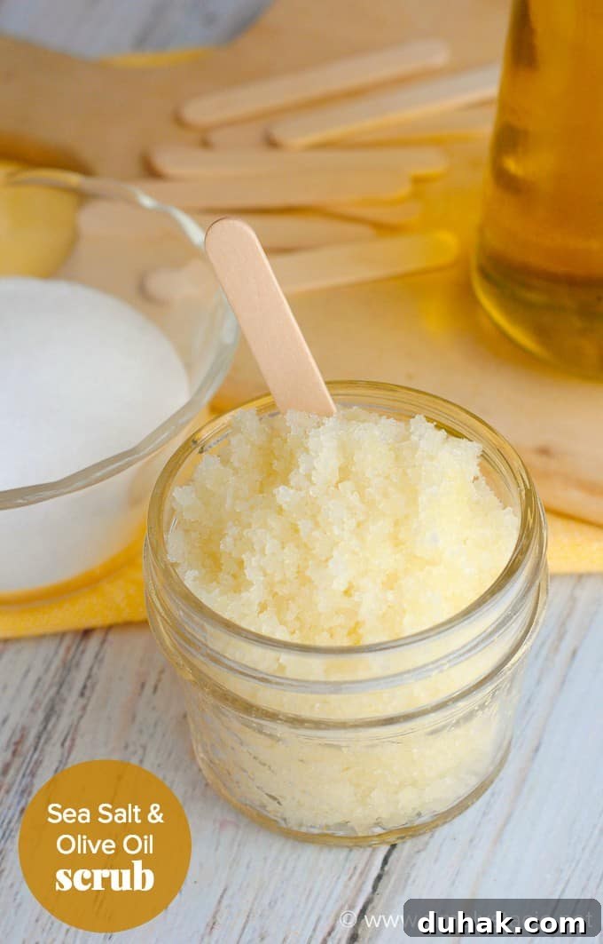 Sea Salt and Olive Oil Body Scrub for Smooth, Glowing Skin 3 Sea Salt & Olive Oil Scrub - Your skin will feel glorious with this DIY scrub! It's easy to make with pantry ingredients and makes a great gift.