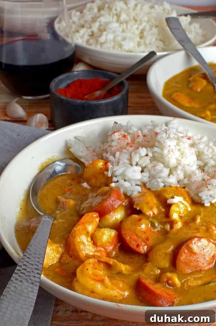 Classic Sausage and Chicken Gumbo Recipe — Hearty Creole Stew 2 A bowl of food.