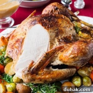 Roast turkey on platter.
