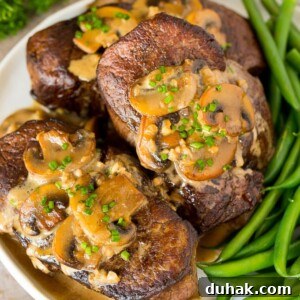 Steak Diane with mushroom sauce.