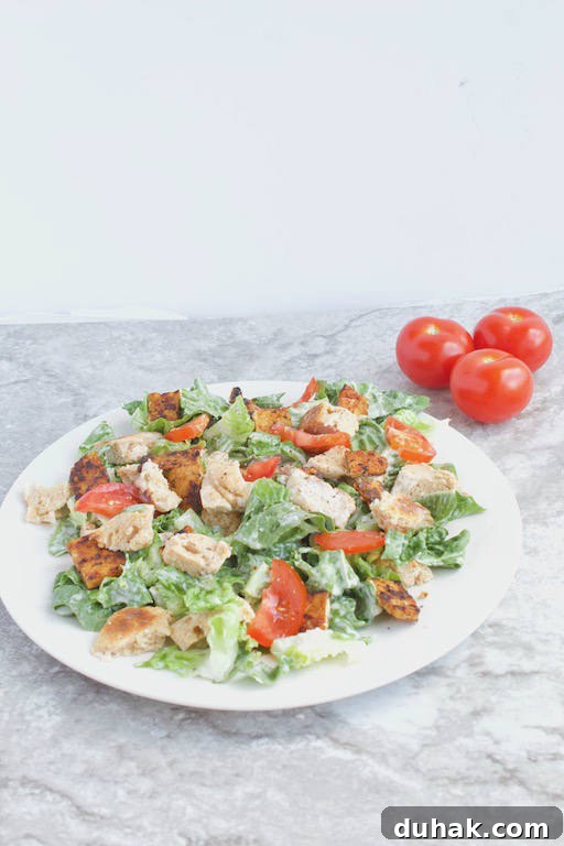 BLT Panzanella Salad with Vegetarian Bacon Option 4 BLT Panzanella Salad Recipe on White Plate