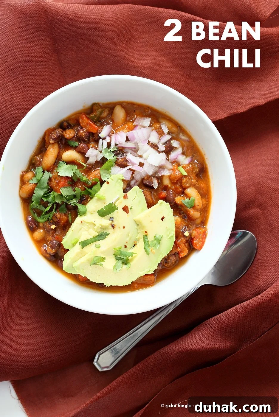 White and Black Bean Chili Recipe. Make this Hot bowl of Chili with Black Beans and White Cannellini or Northern Beans, peppers, veggies for Fall. 1 Pot, ready in 30 minutes. Vegan Gluten-free Soy-free Recipe. | VeganRicha.com