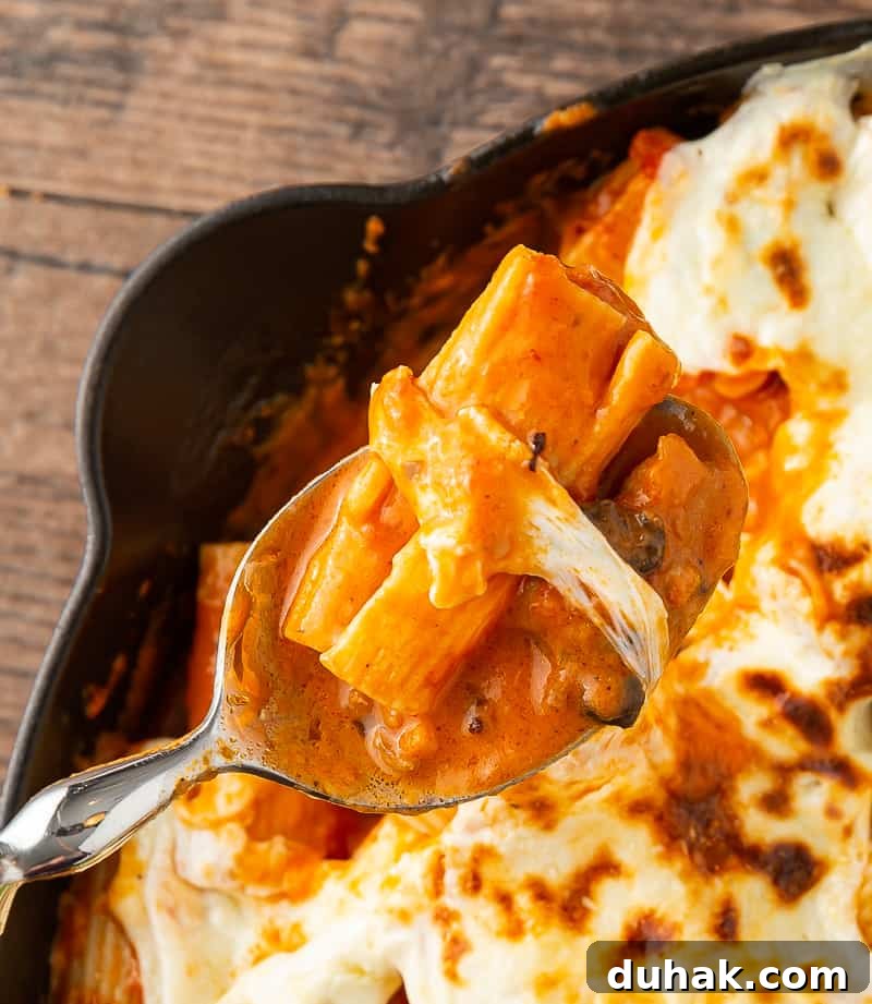 Creamy Baked Rigatoni with Italian Sausage and Mozzarella 7 closeup of creamy rigatoni