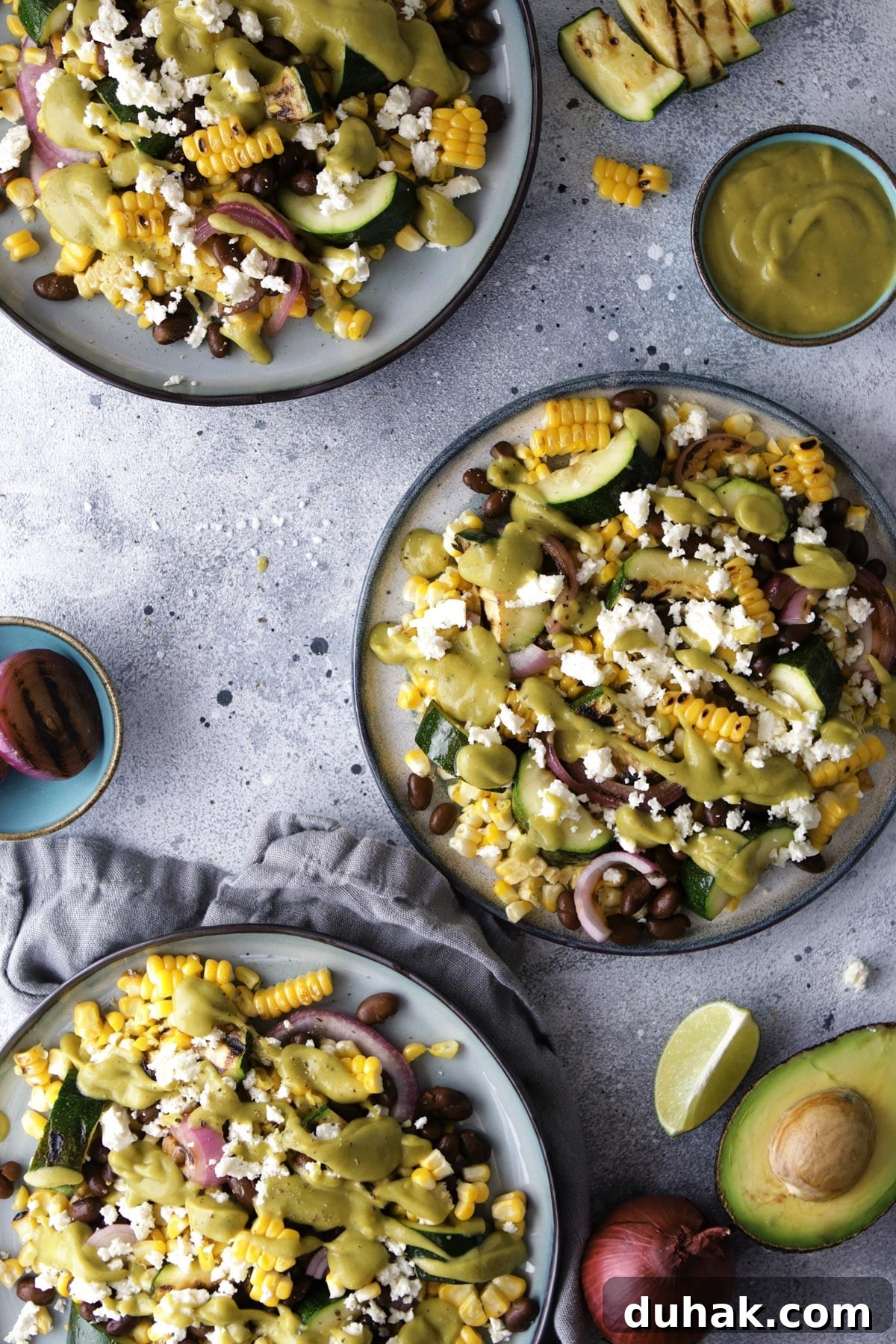 Creamy Avocado Vegan Dressing Recipe for Salads & Bowls 5 Grilled Zucchini Corn Salad with Avocado Dressing