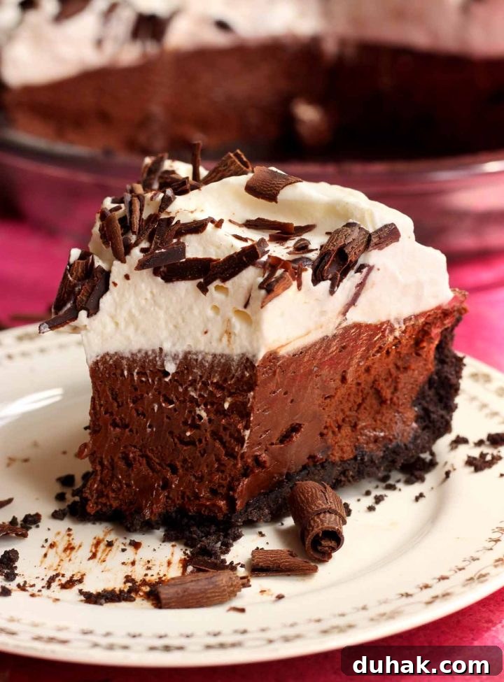 French silk pie slice with bite