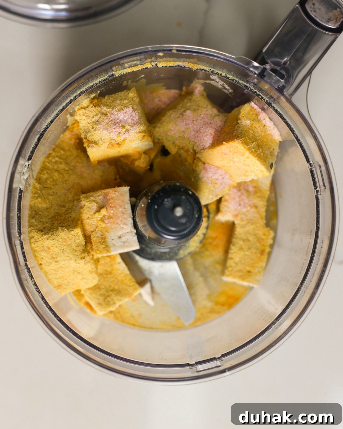 overhead tofu cheese ingredients in blender