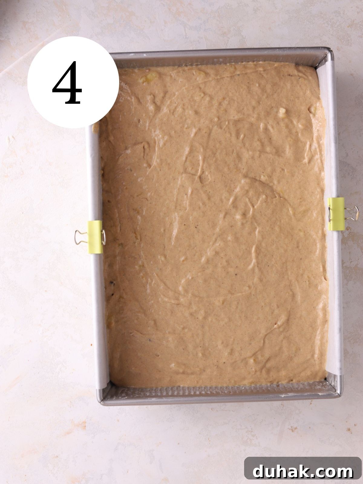 Moist Banana Spice Cake Recipe with Warm Cinnamon Flavor 8 Banana cake batter in pan