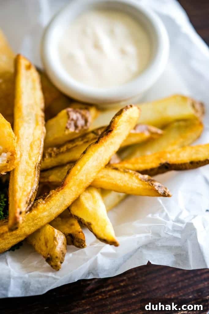 Homemade French Fries (chips) and tartar sauce