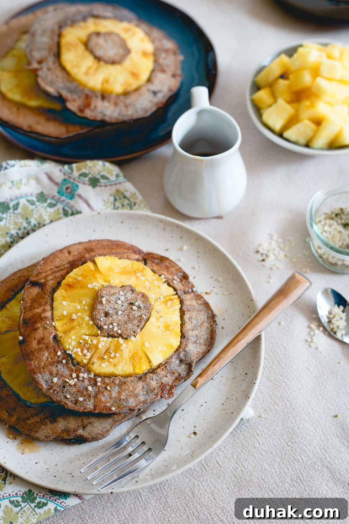 Gluten-free and hearty, these pineapple buckwheat pancakes are a great start to the day!