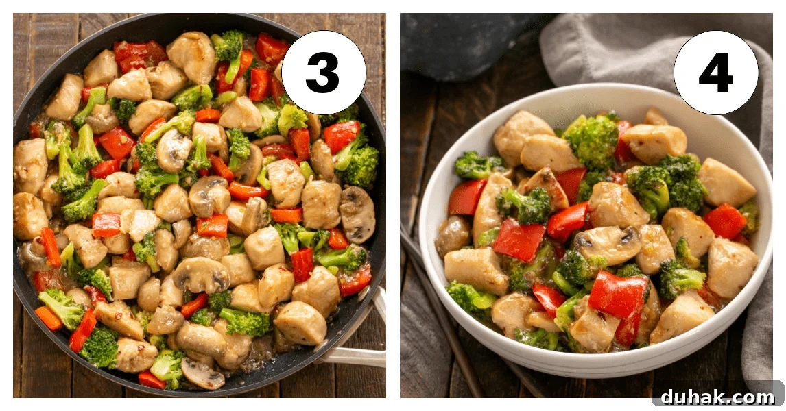 Quick Garlic Chicken Stir-Fry with Veggies (30-Minute Recipe) 4 Chicken Broccoli Stir Fry Process Shots labeled 3,4.