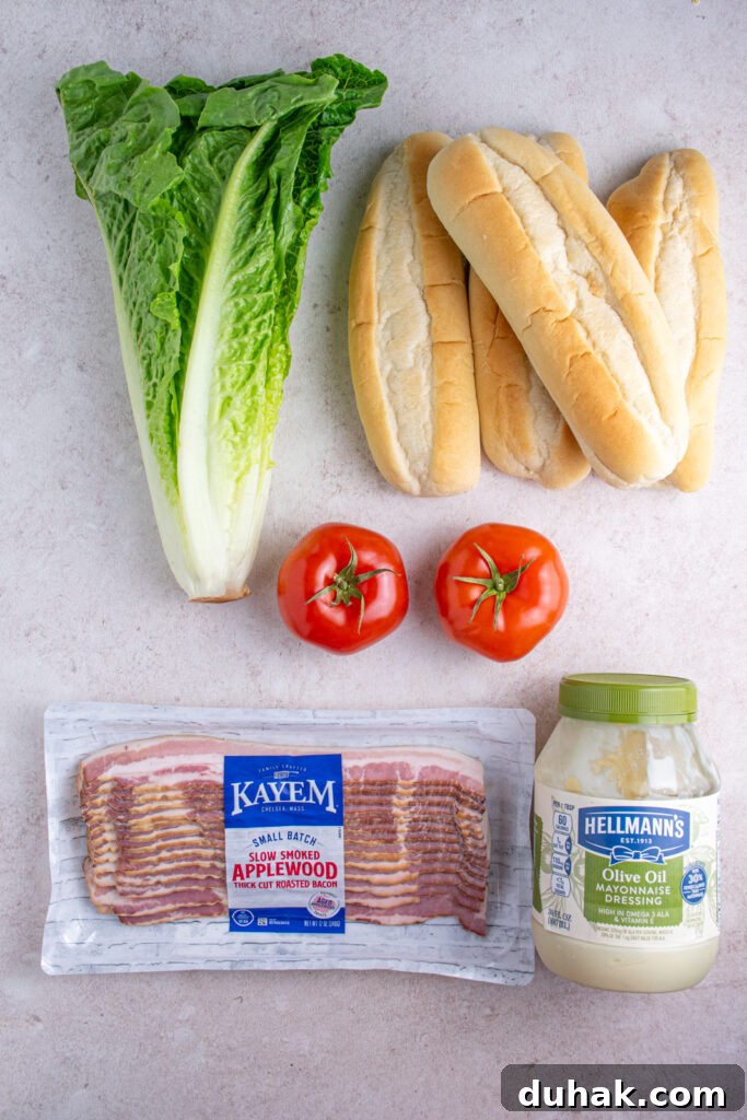 Ingredients needed to make the chopped BLT sandwich.