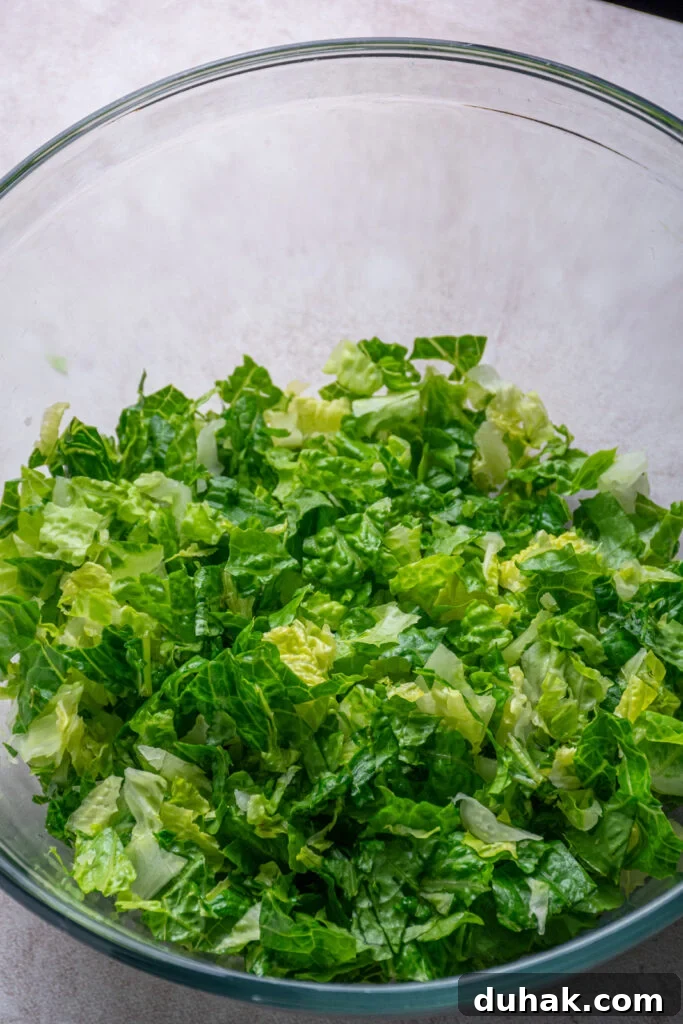 Chopped lettuce in a mixing bowl.