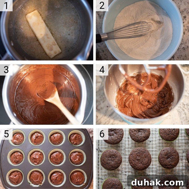 Guinness and Bailey’s Irish Car Bomb Cupcakes Recipe 4 process shots of Irish Car Bomb Cupcakes being made