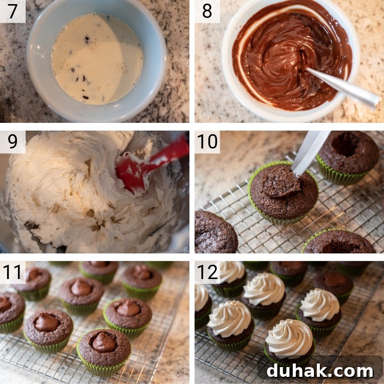 Guinness and Bailey’s Irish Car Bomb Cupcakes Recipe 5 process shots of Irish Car Bomb Cupcakes being made