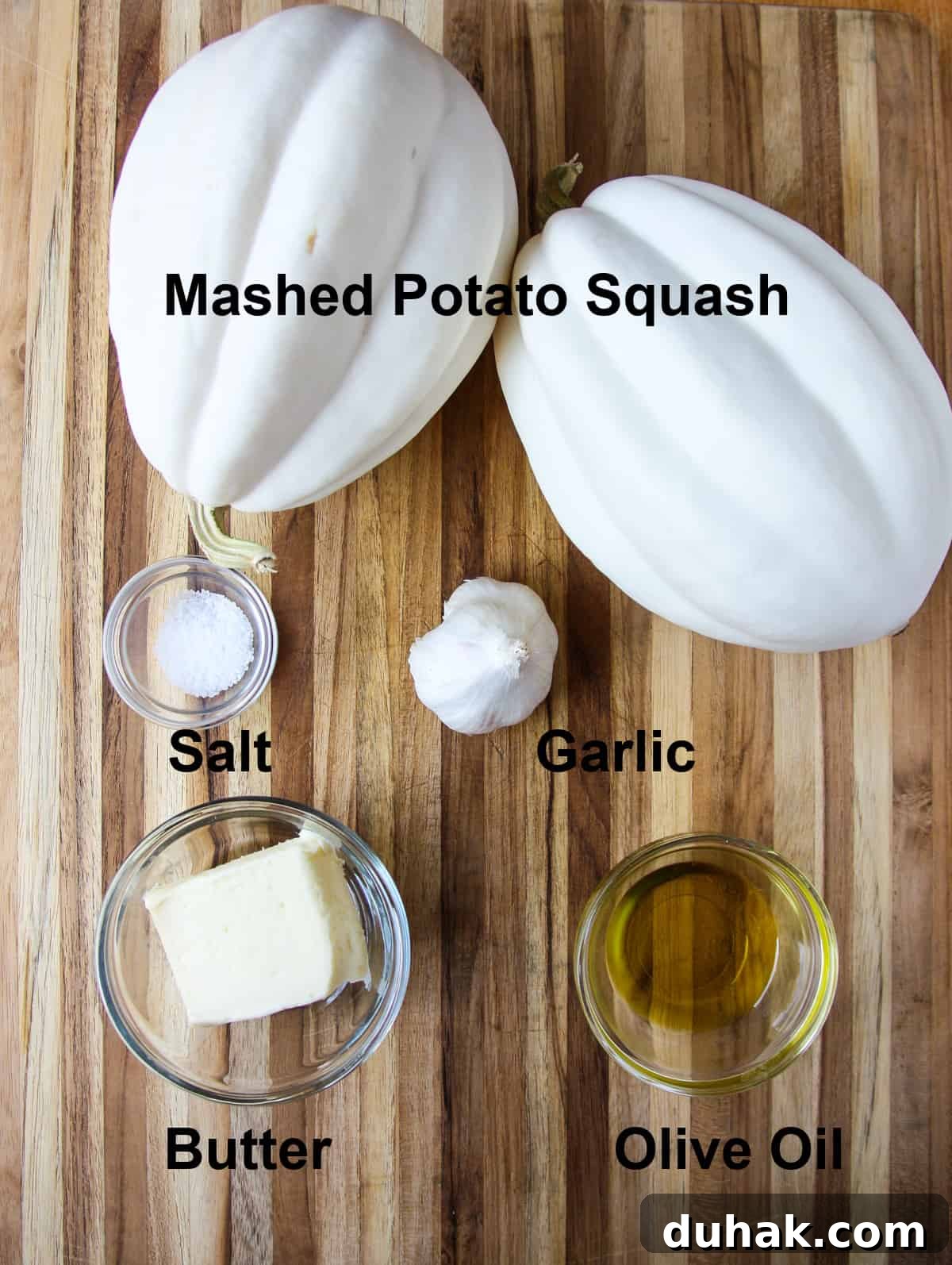 The ingredients to make this recipe on a wooden board.