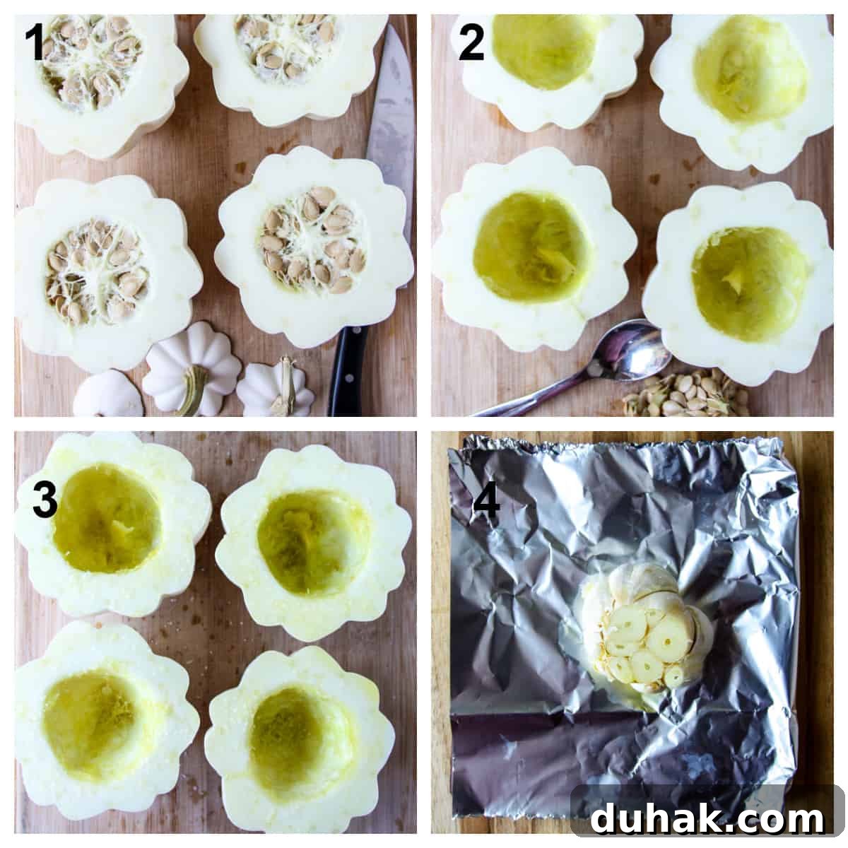 The recipe process, steps one through four.