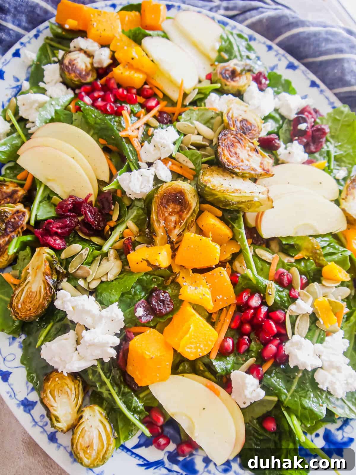 Autumn Harvest Salad with Maple Vinaigrette and Roasted Squash 10 Apple harvest salad ready to be served on a plate.