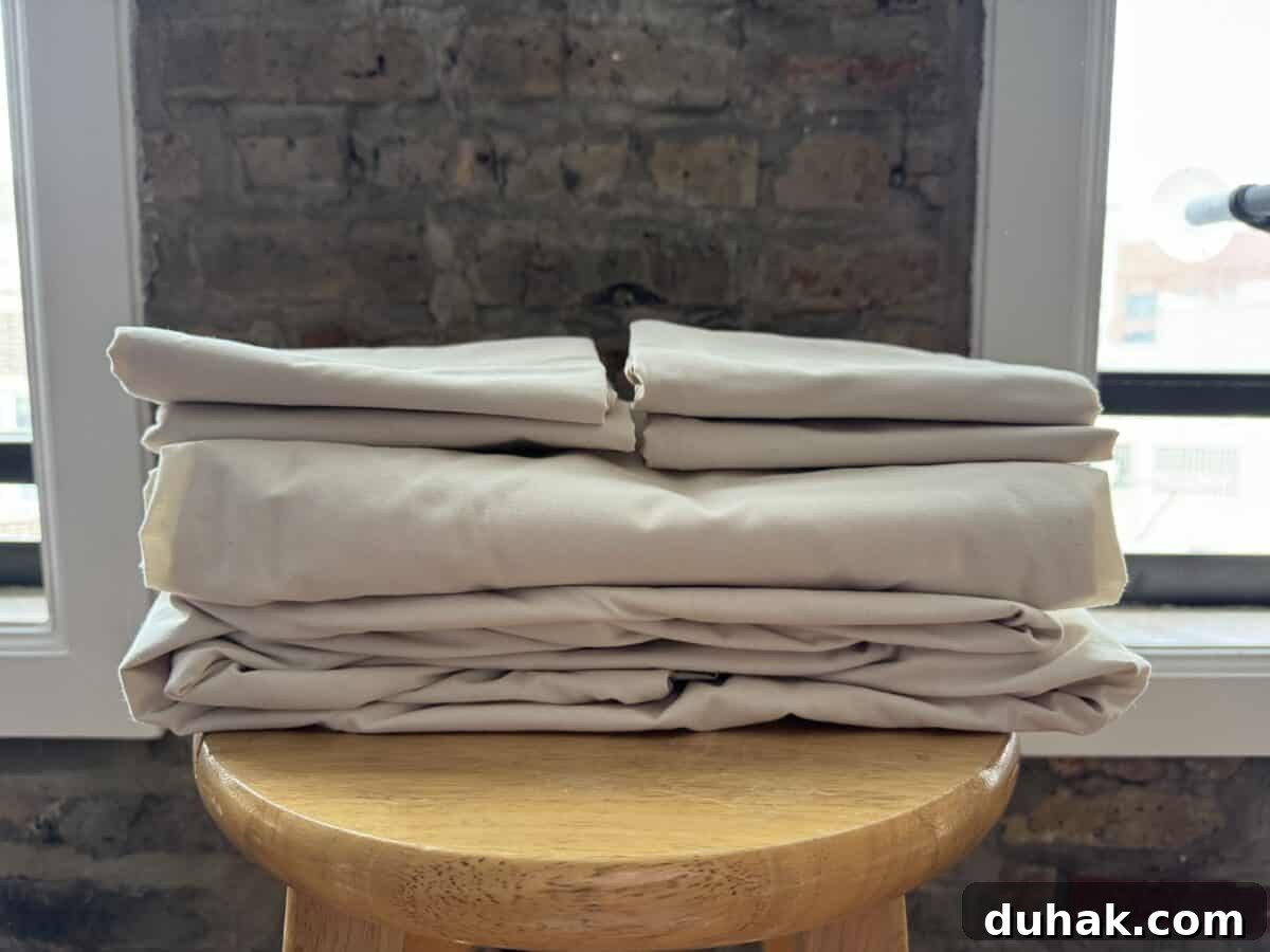 American Blossom Linens Review: 100% USA-Made Bedding Guide 4 Horizontal - folded ABL sheets stacked - front view
