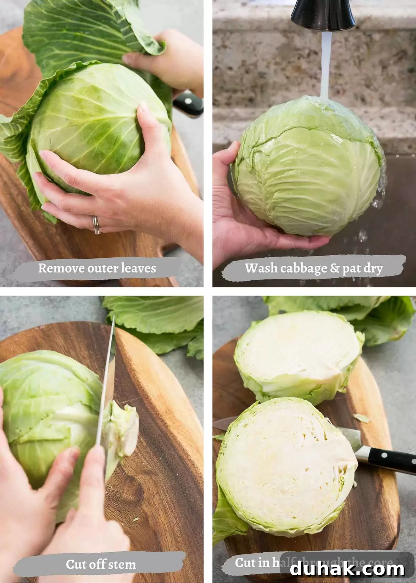 How to Cut Cabbage Like a Pro: Step-by-Step Guide 4 process images of cutting cabbage