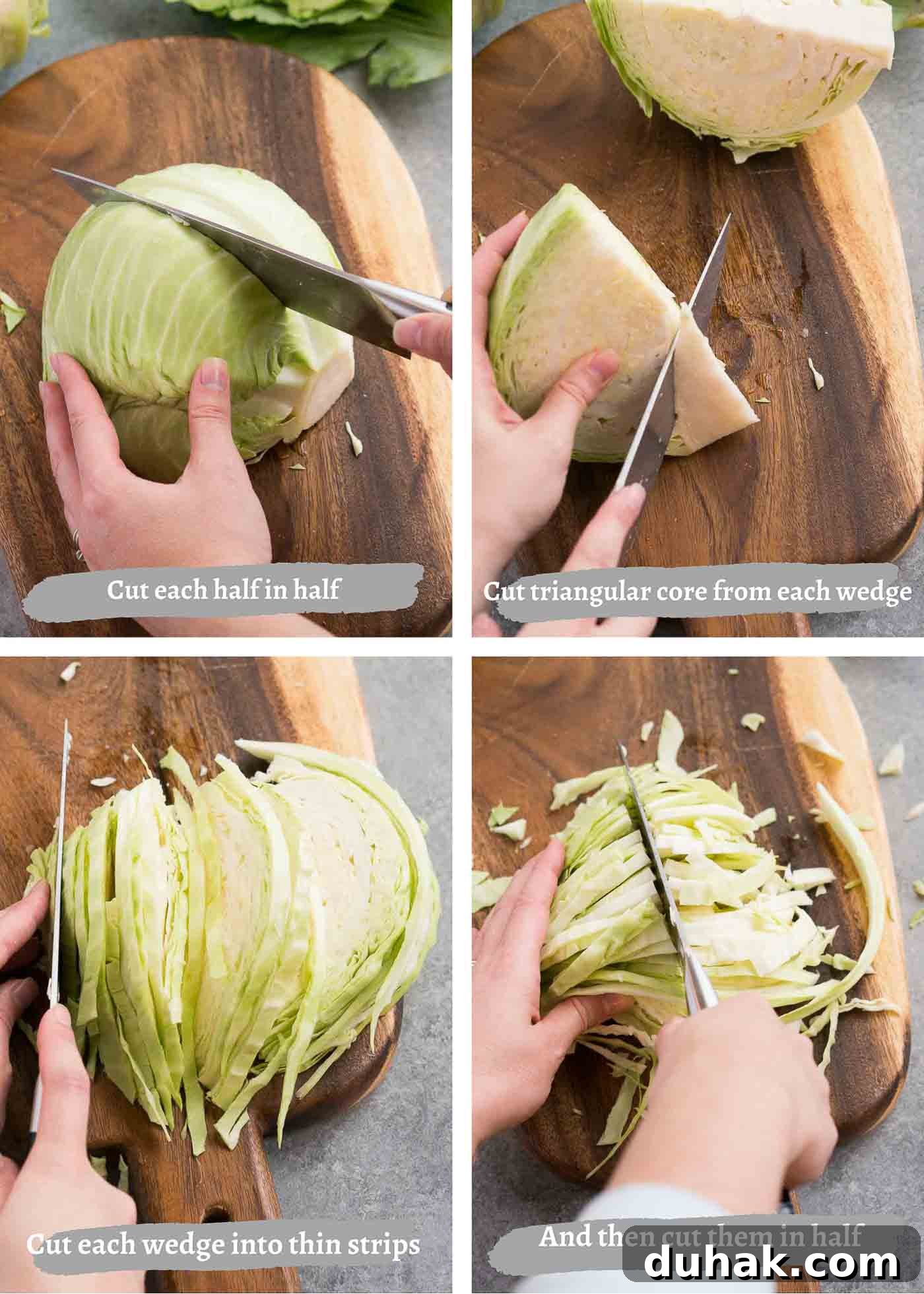 How to Cut Cabbage Like a Pro: Step-by-Step Guide 5 process images of cutting a cabbage on a cutting board
