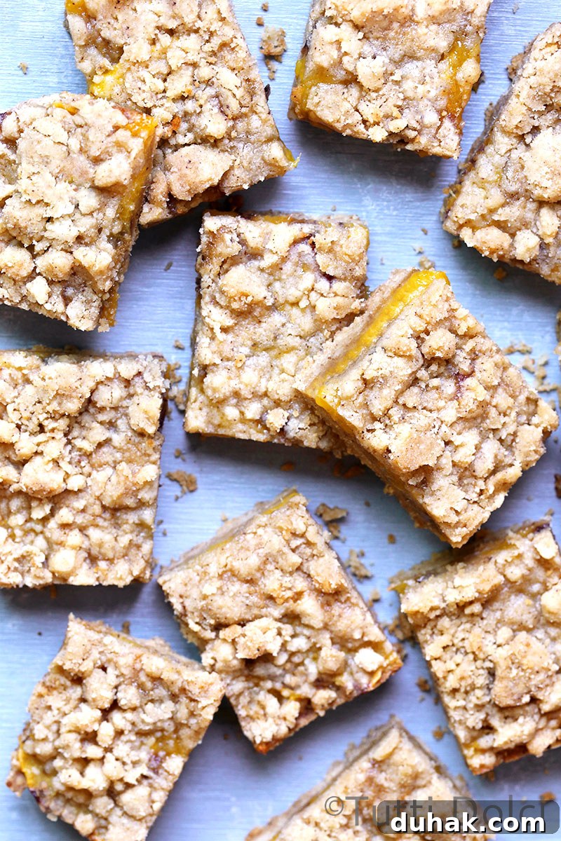Brown Butter Peach Crumble Bars — Sweet Summer Dessert 3 Brown Butter Peach Crumb Bars