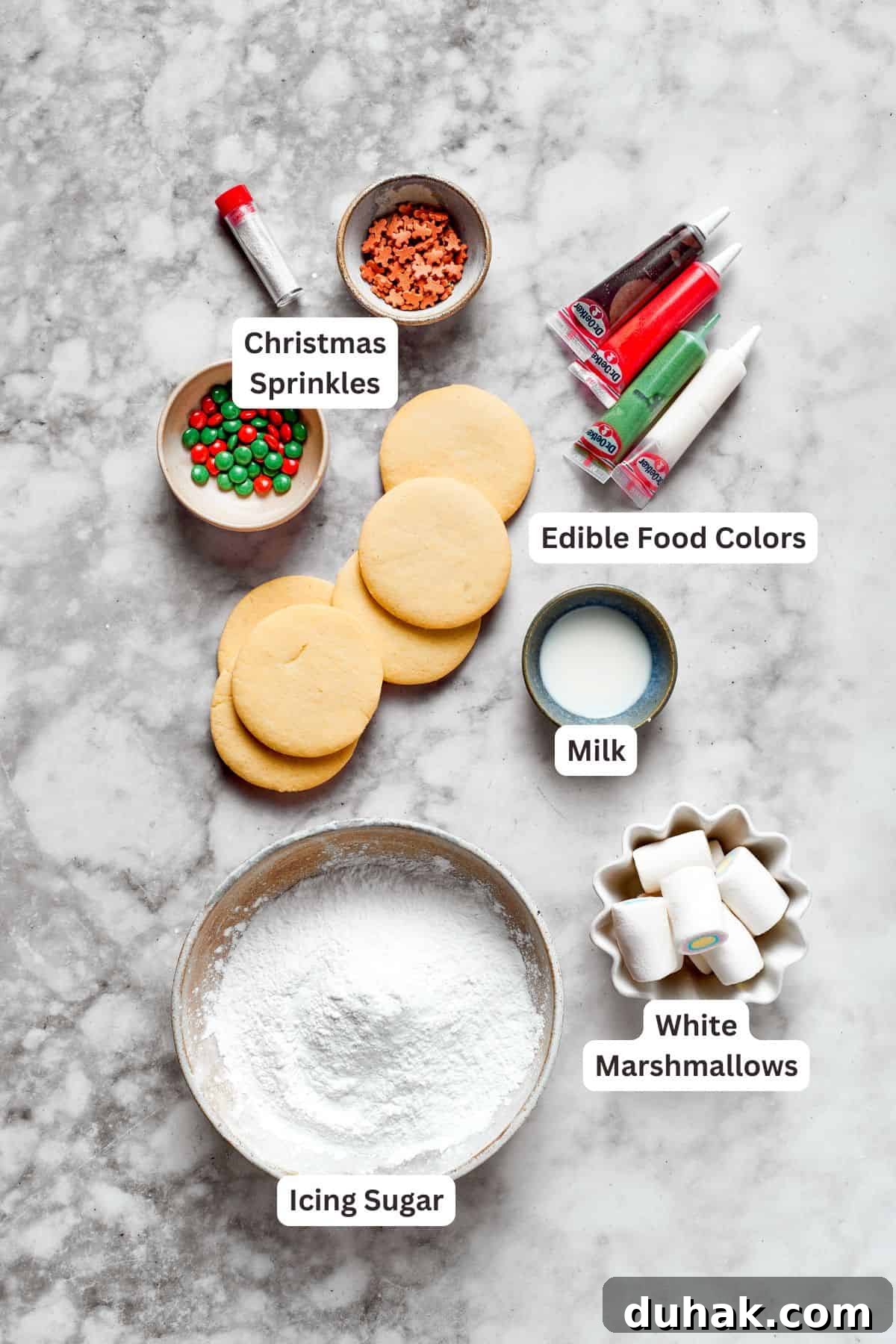 Ingredients for melted snowman cookies.