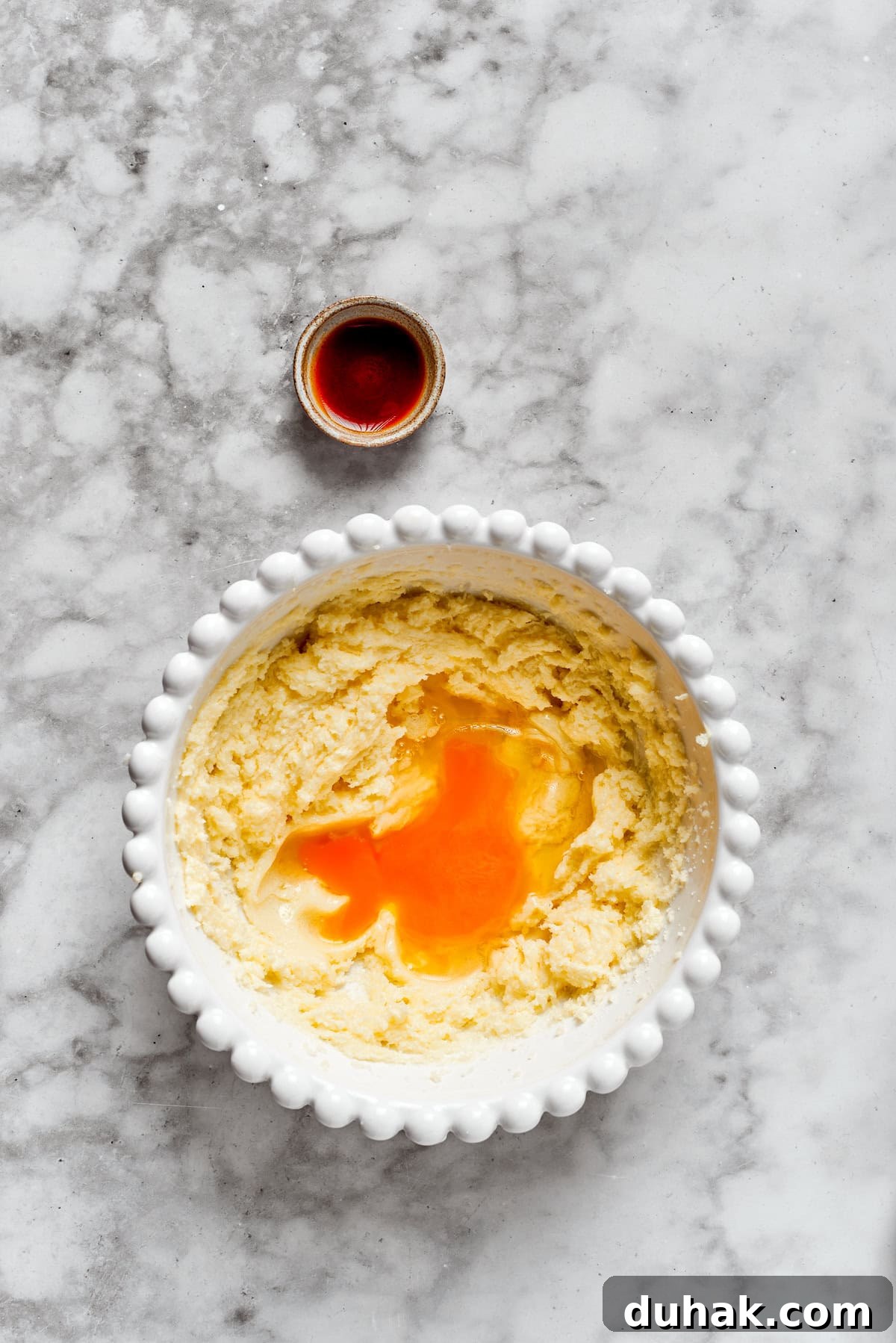 Eggs are added to cookie dough.