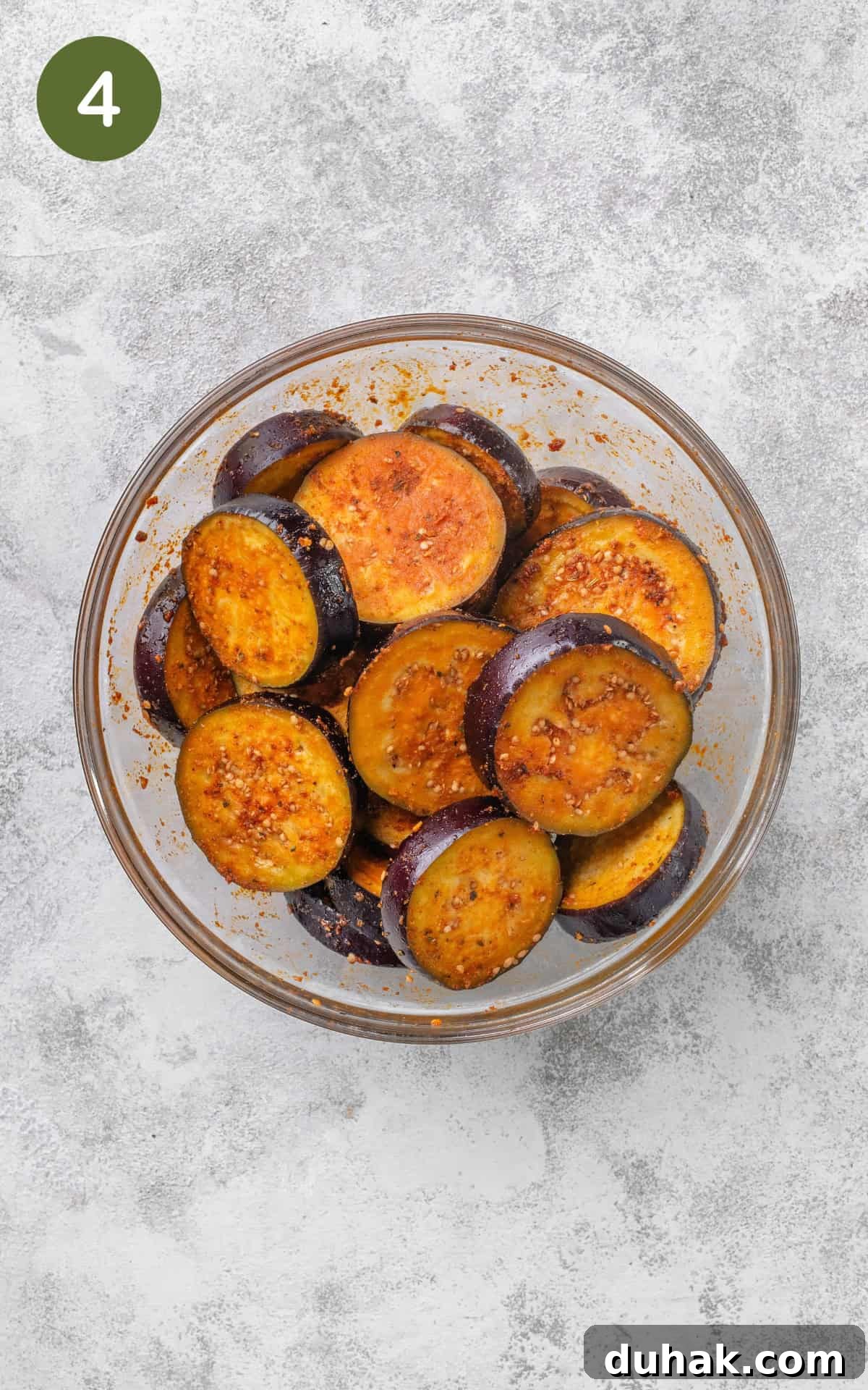 Smoky Roasted Eggplant Salad with Garlic and Herbs 7 aubergine slices with the olive oil mixture.